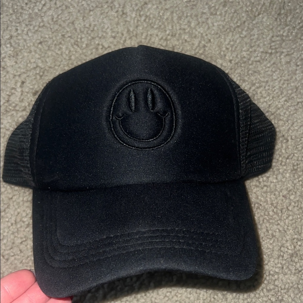 Black Smiley Face Trucker Hat